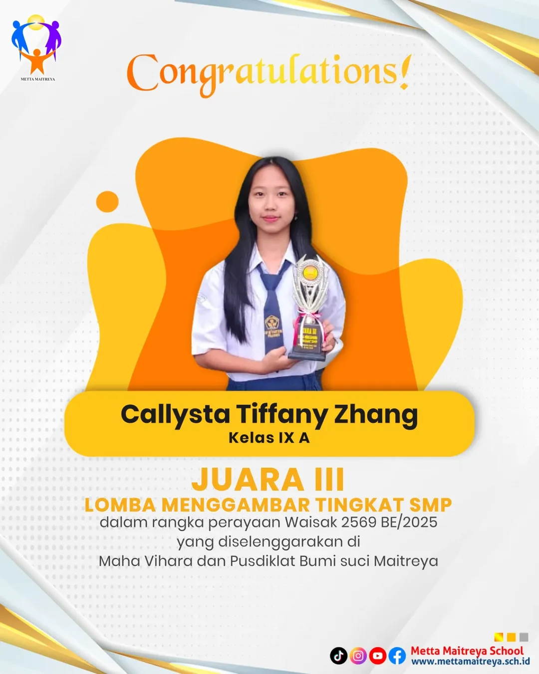 Prestasi Peserta Didik dalam Lomba Menggambar dalam Rangka Perayaan Waisak 2569 BE-2025 (2) | SMP METTA MAITREYA